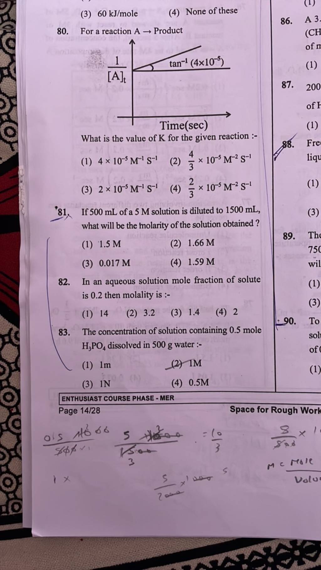 In an aqueous solution mole fraction of solute is 0.2 then molality is