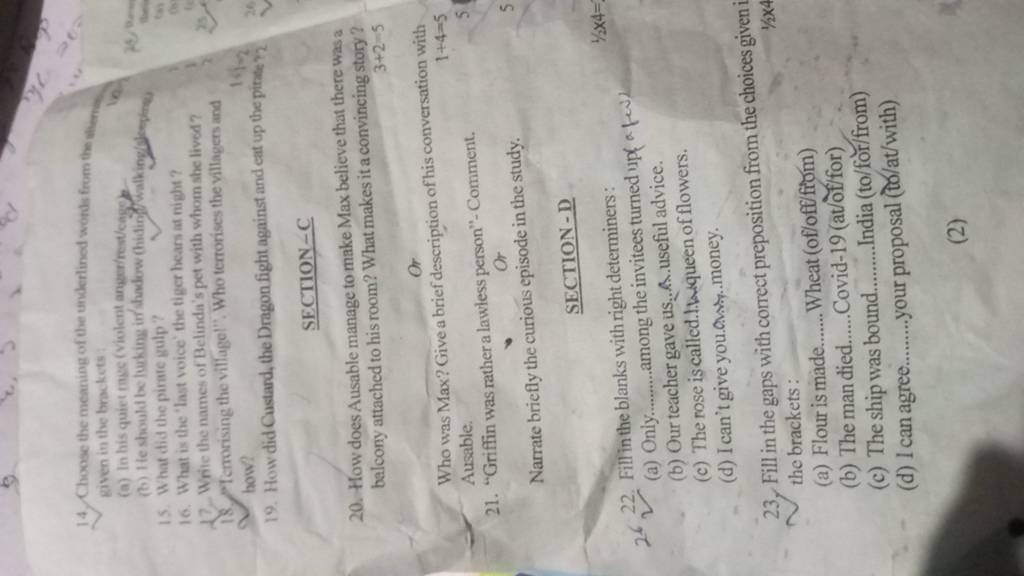 Fill in the gaps with correct preposition from the choices given i the br..