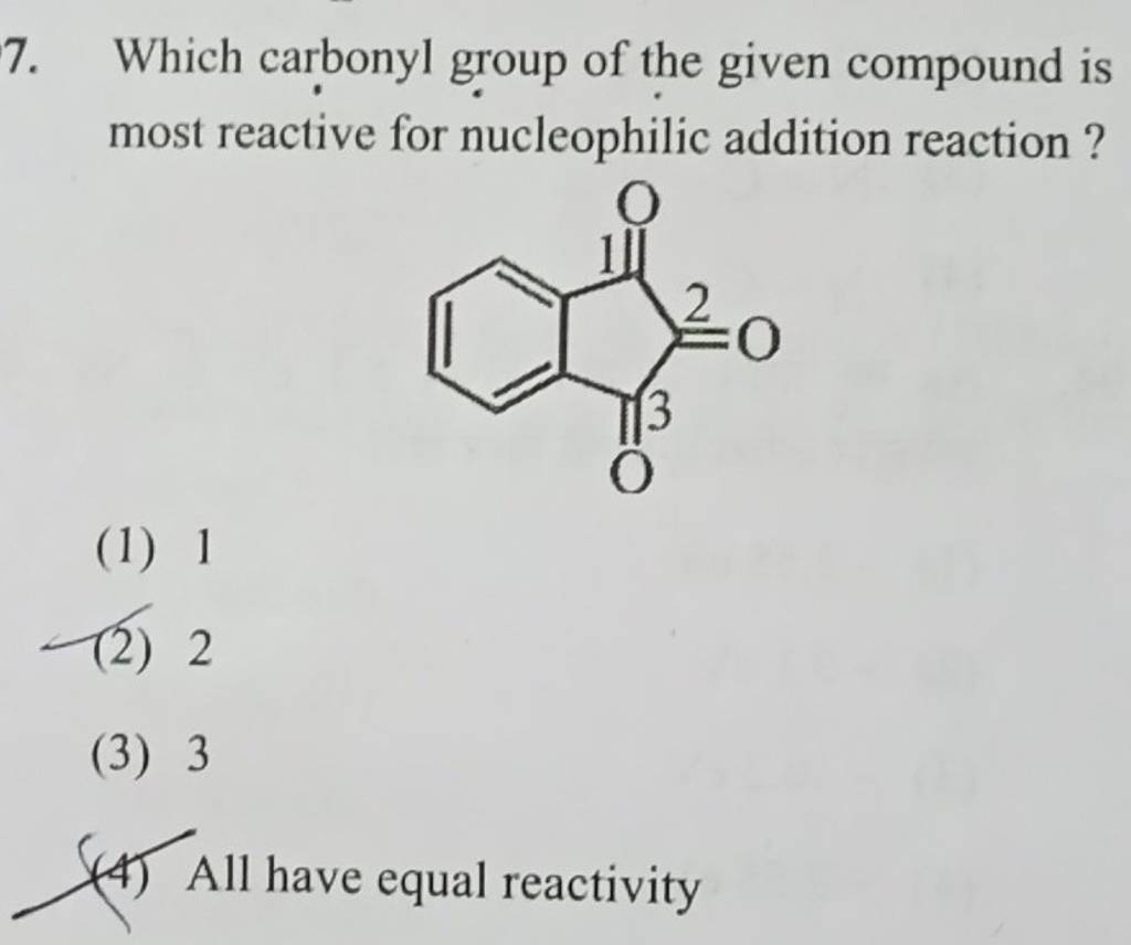 Which carbonyl group of the given compound is most reactive for nucleophi..