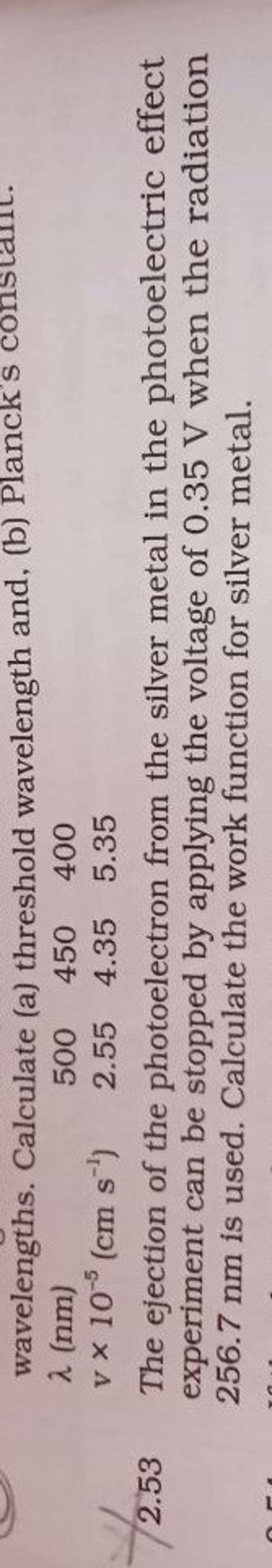 Wavelengths. Calculate (a) Threshold Wavelength And, (b) Planck's Constan..