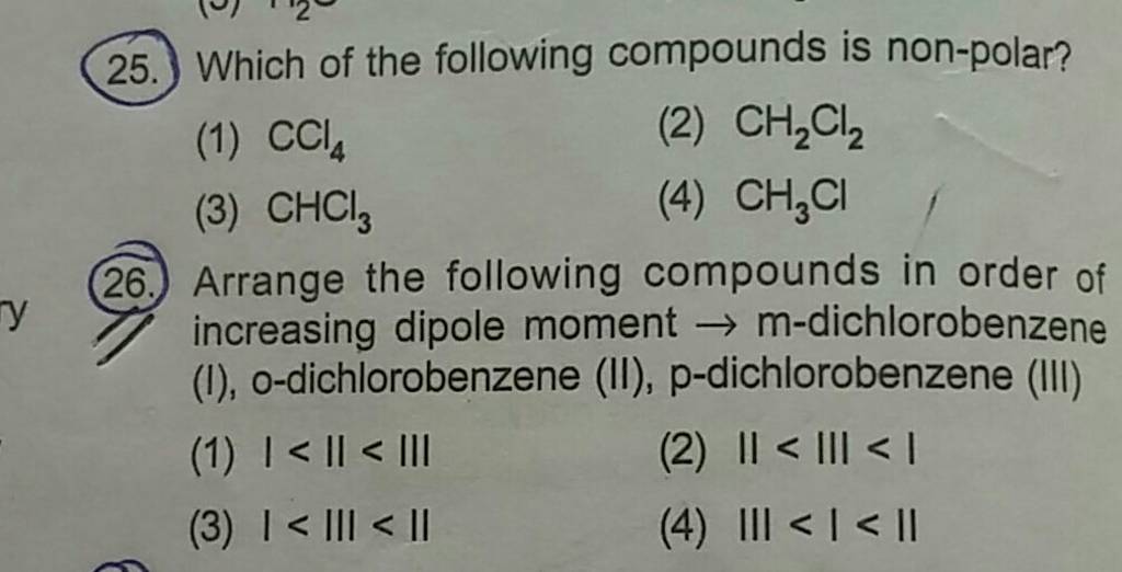 Arrange The Following Compounds In Order Of Increasing Dipole Moment → M 3479