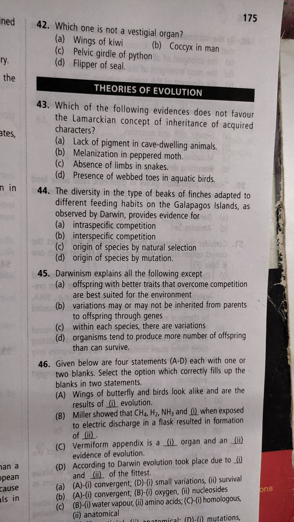 Darwinism explains all the following except Filo