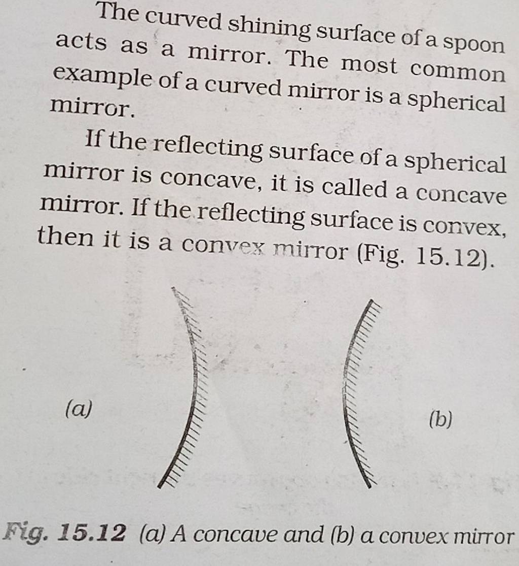 The curved shining surface of a spoon acts as a mirror. The most common e..