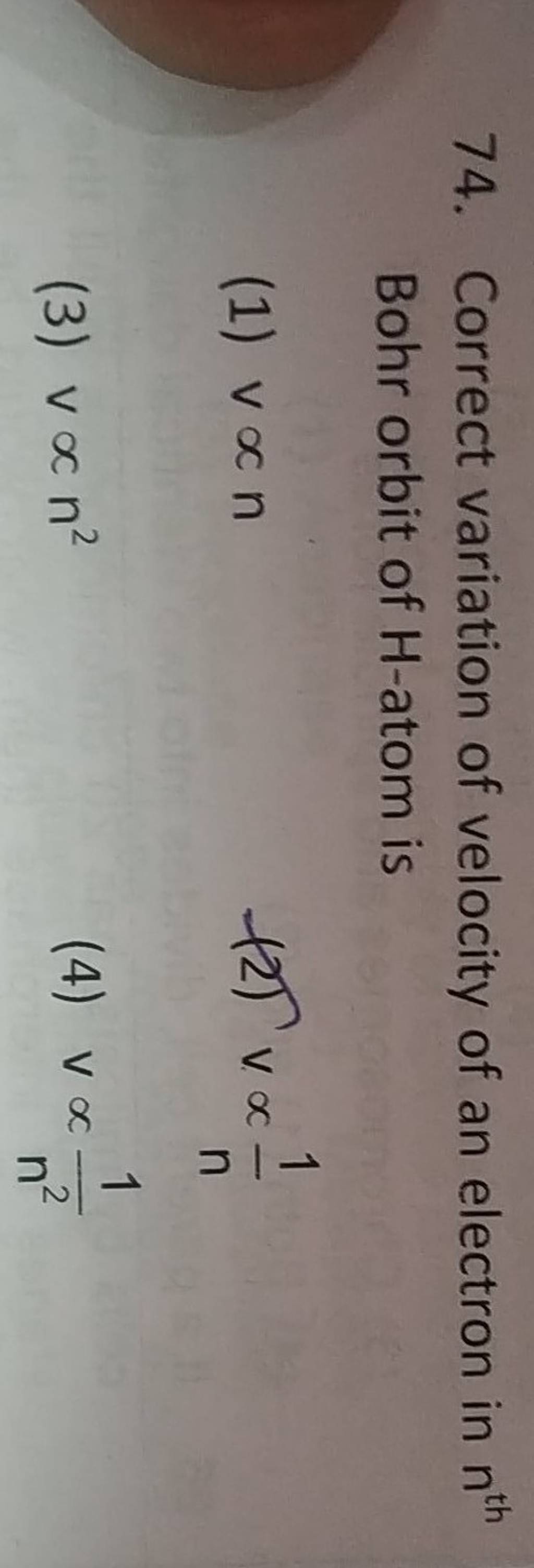 correct-variation-of-velocity-of-an-electron-in-nth-bohr-orbit-of-h-atom