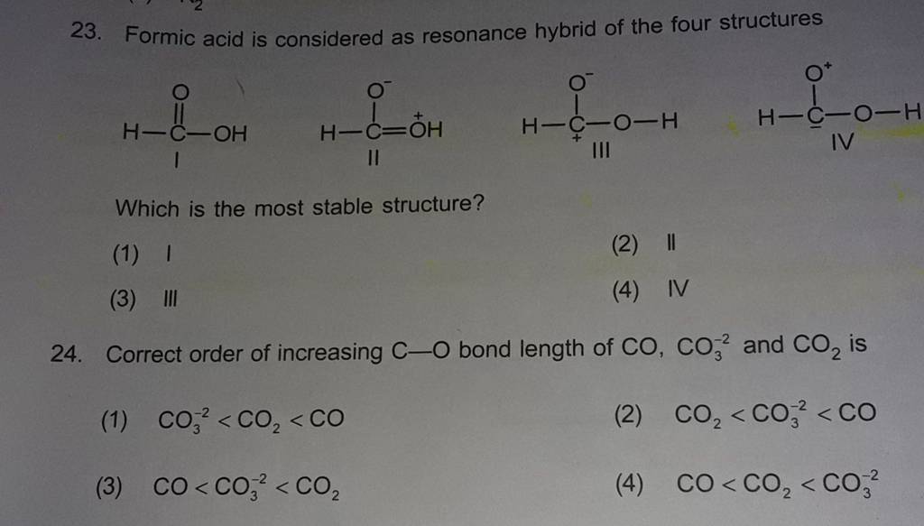 Formic Acid Is Considered As Resonance Hybrid Of The Four Structures Whic   1647845140663 Bojtryxf 240279 