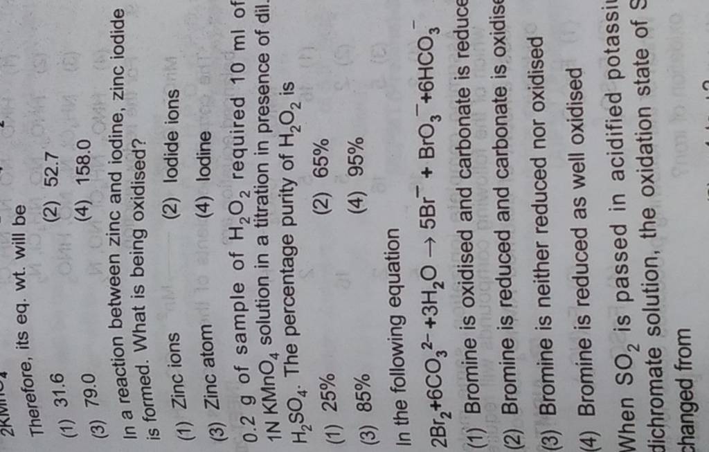 In a reaction between zinc and iodine, zinc iodide is formed. What is bei..