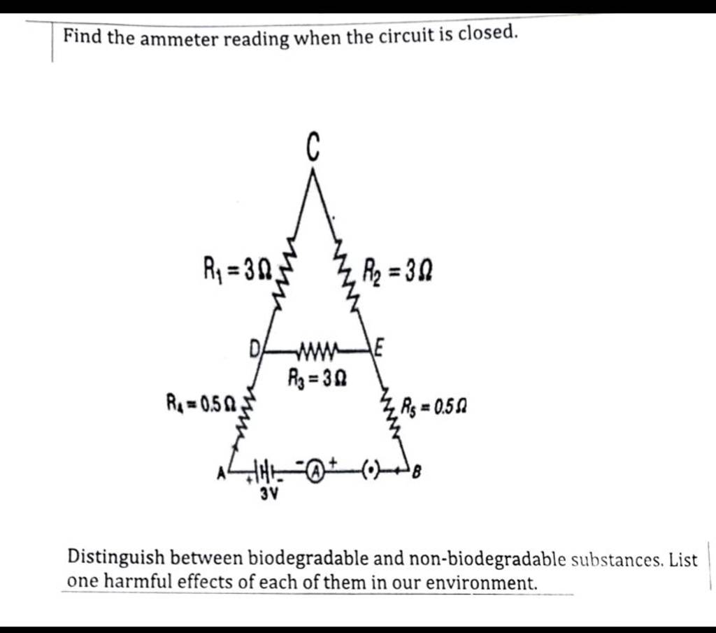 Find the ammeter reading when the circuit is closed. Distinguish between