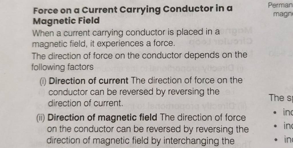 Force On A Current Carrying Conductor In A Magnetic Field | Filo