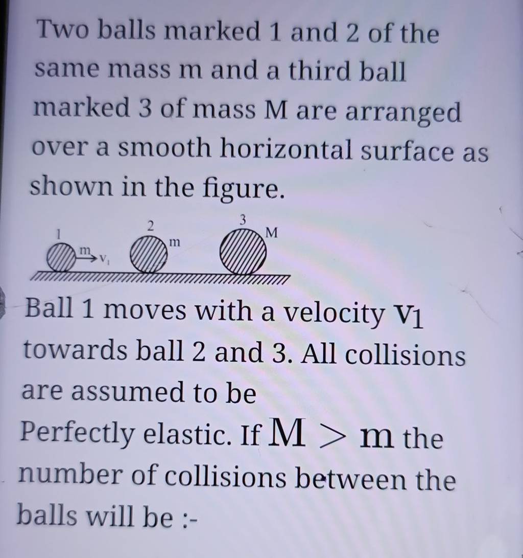 Two balls marked 1 and 2 of the same mass m and a third ball marked 3 of