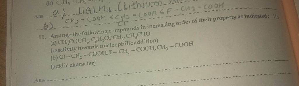 11. Arrange The Following Compounds In Increasing Order Of Their Property..