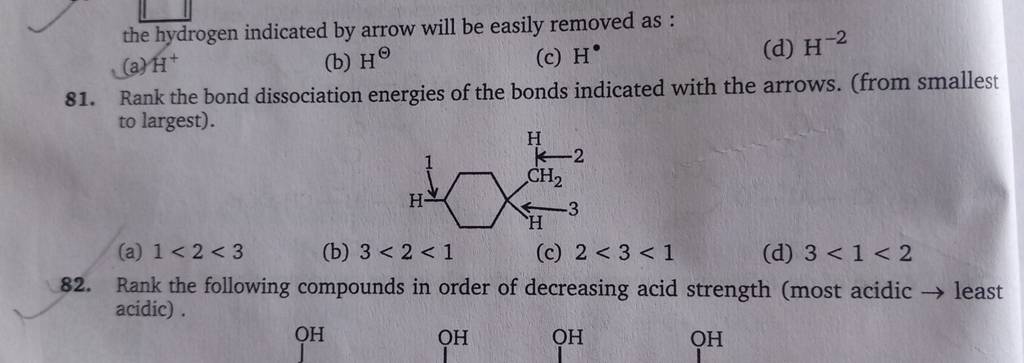 Rank The Bond Dissociation Energies Of The Bonds Indicated With The Arrow