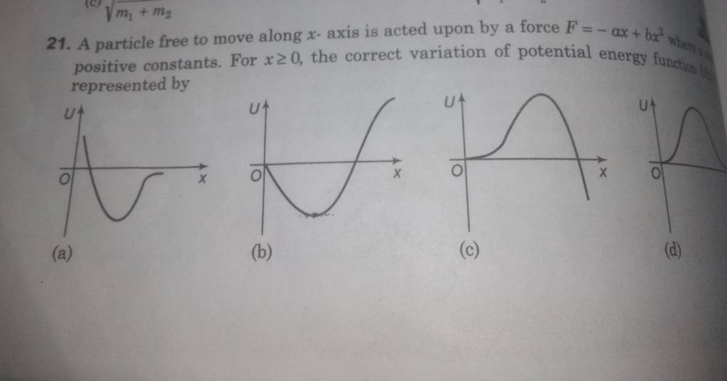 A particle free to move along x axis is acted upon by a force F=−ax bx2 w A particle free to move along x axis is acted upon by a force F=−ax bx2 w
