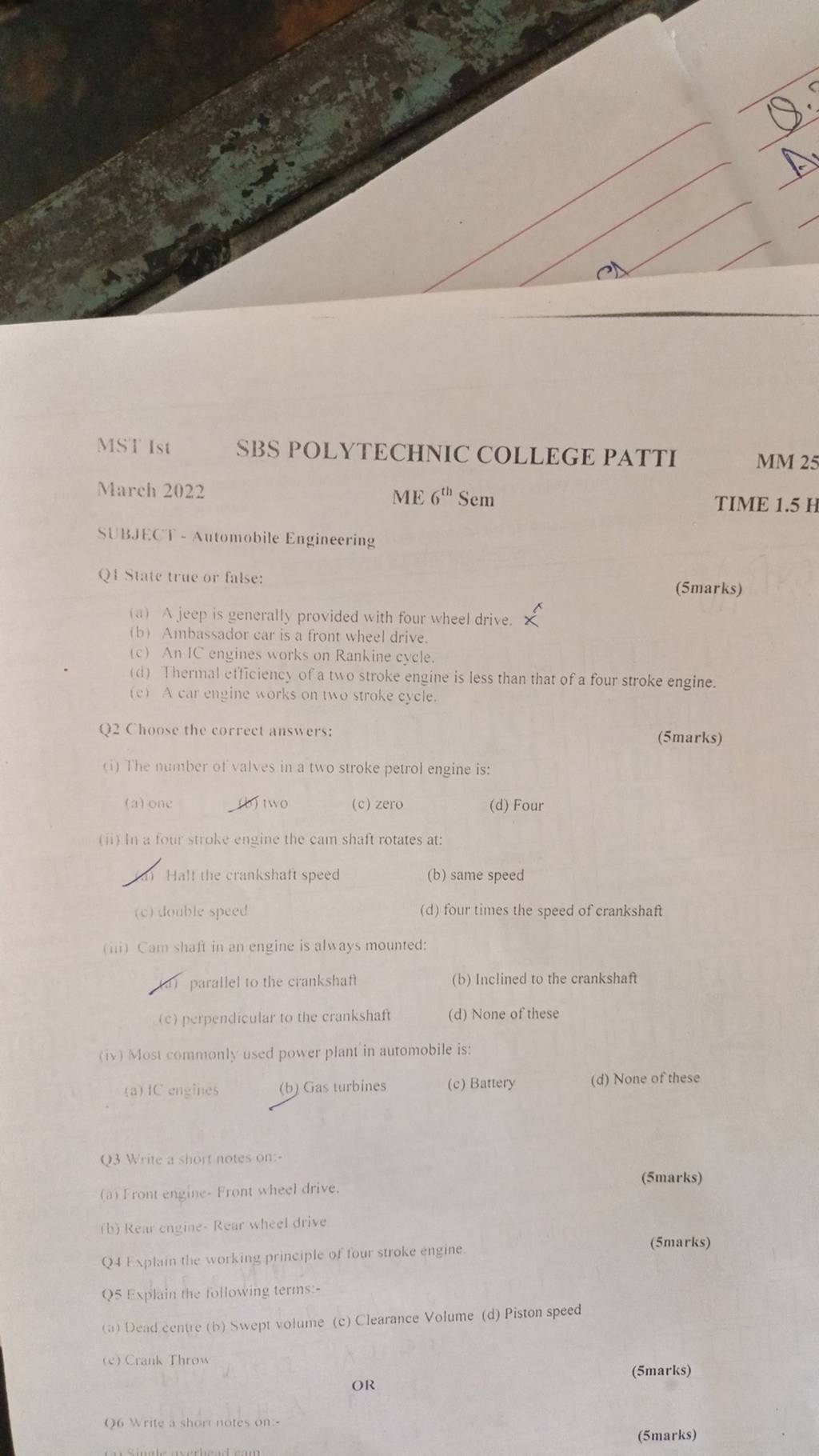Cam shafi in an engine is always mounted (i) parallel to the crankshat..