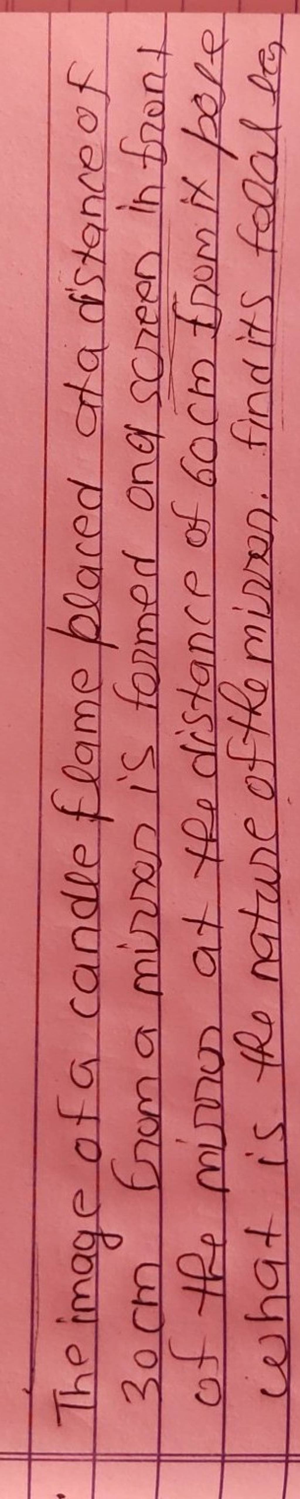 The image of a candle flame placed at a distance of 30 cm from a mirson i..