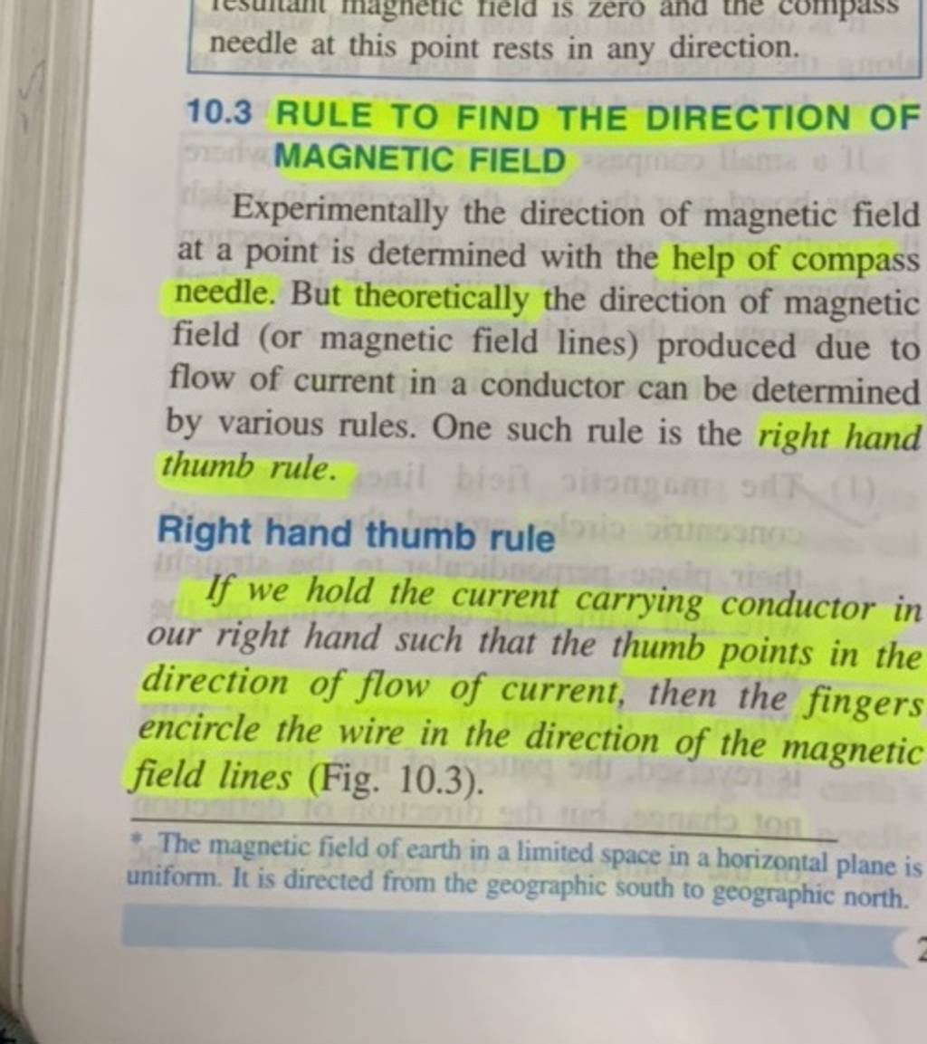 10.3 RULE TO FIND THE DIRECTION OF MAGNETIC FIELD Experimentally the dire..
