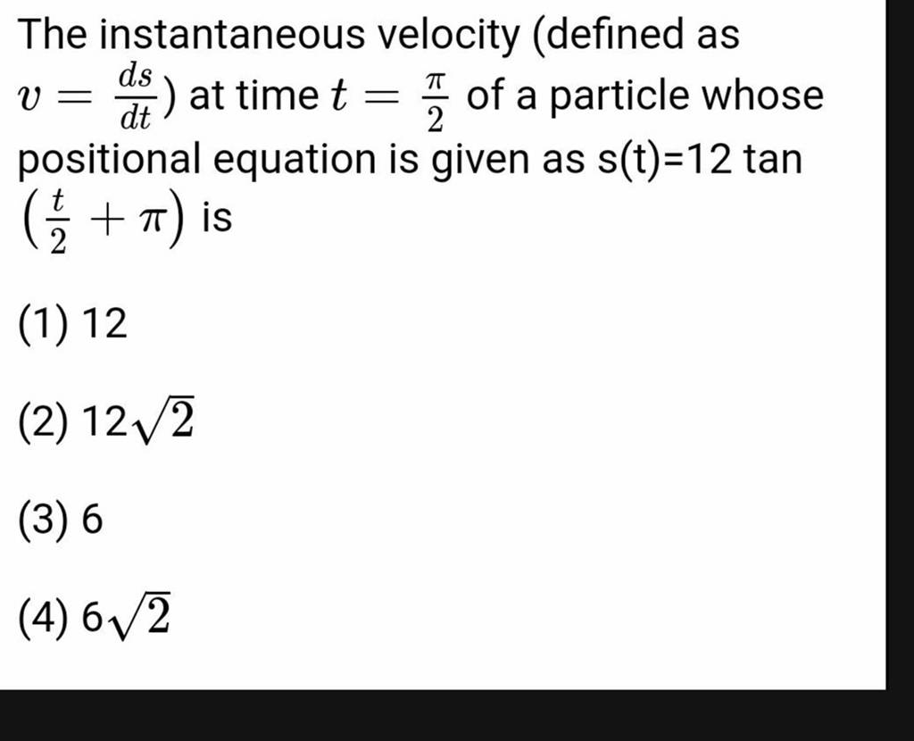 Instantaneous speed formula
