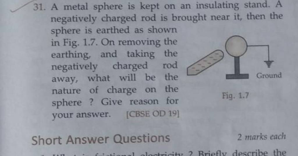 31. A metal sphere is kept on an insulating stand. A negatively charged r..