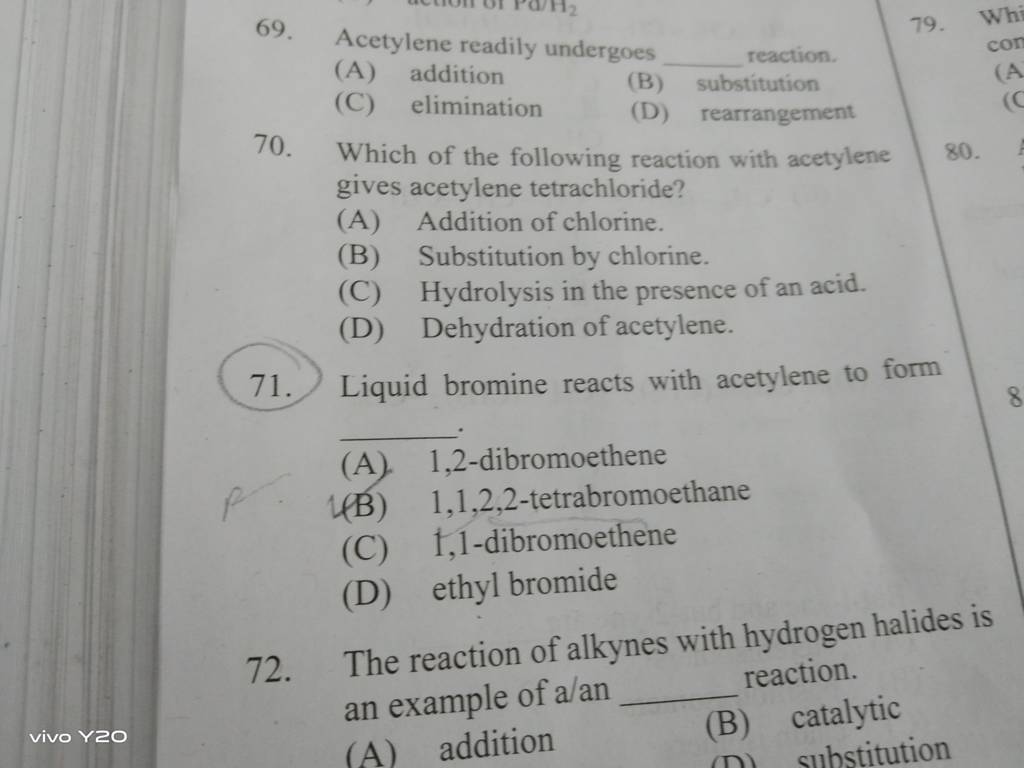 Liquid bromine reacts with acetylene to form Filo