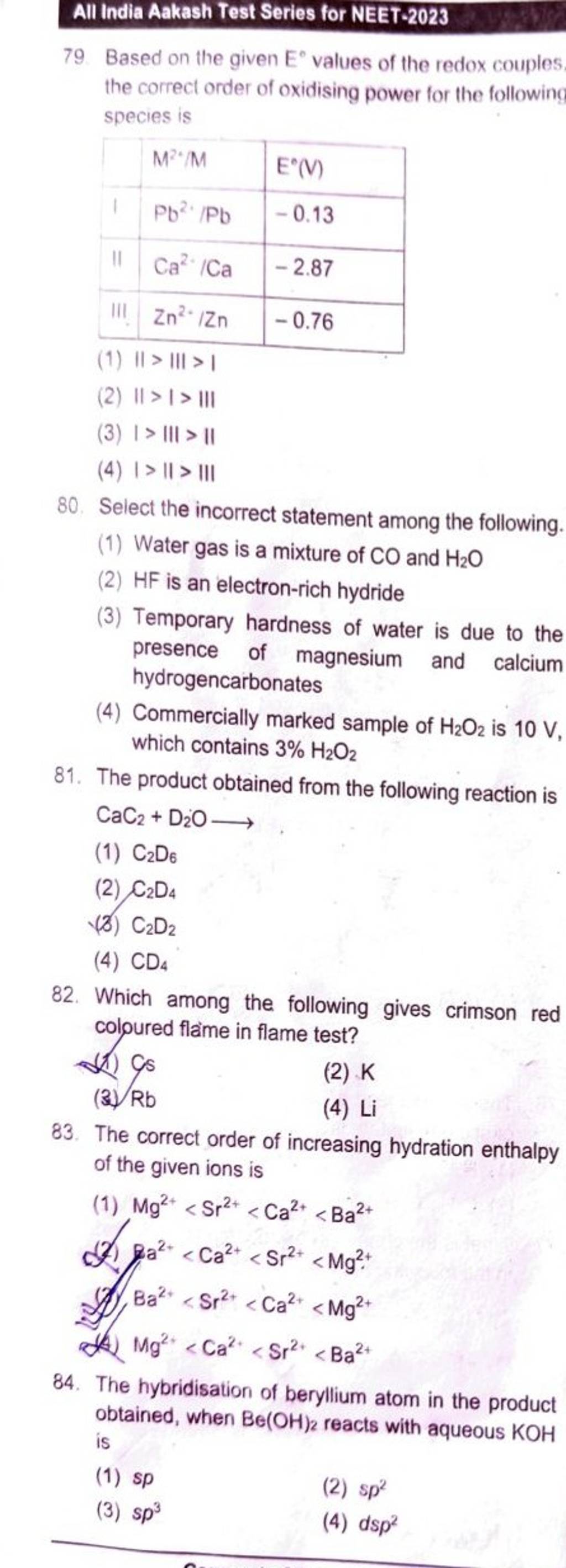 The Correct Order Of Increasing Hydration Enthalpy Of The Given Ions Is..