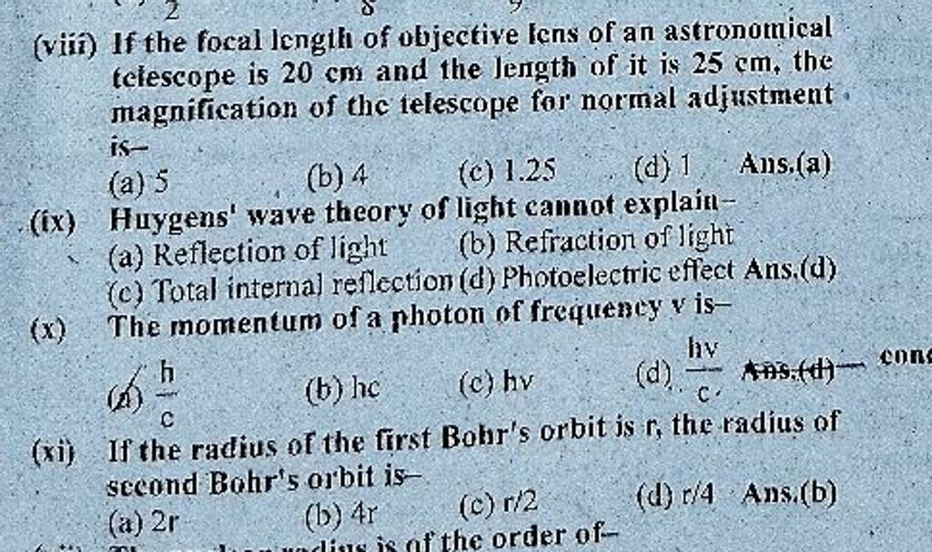 If the focal length of objective lens of an astronomical telescope is 20..