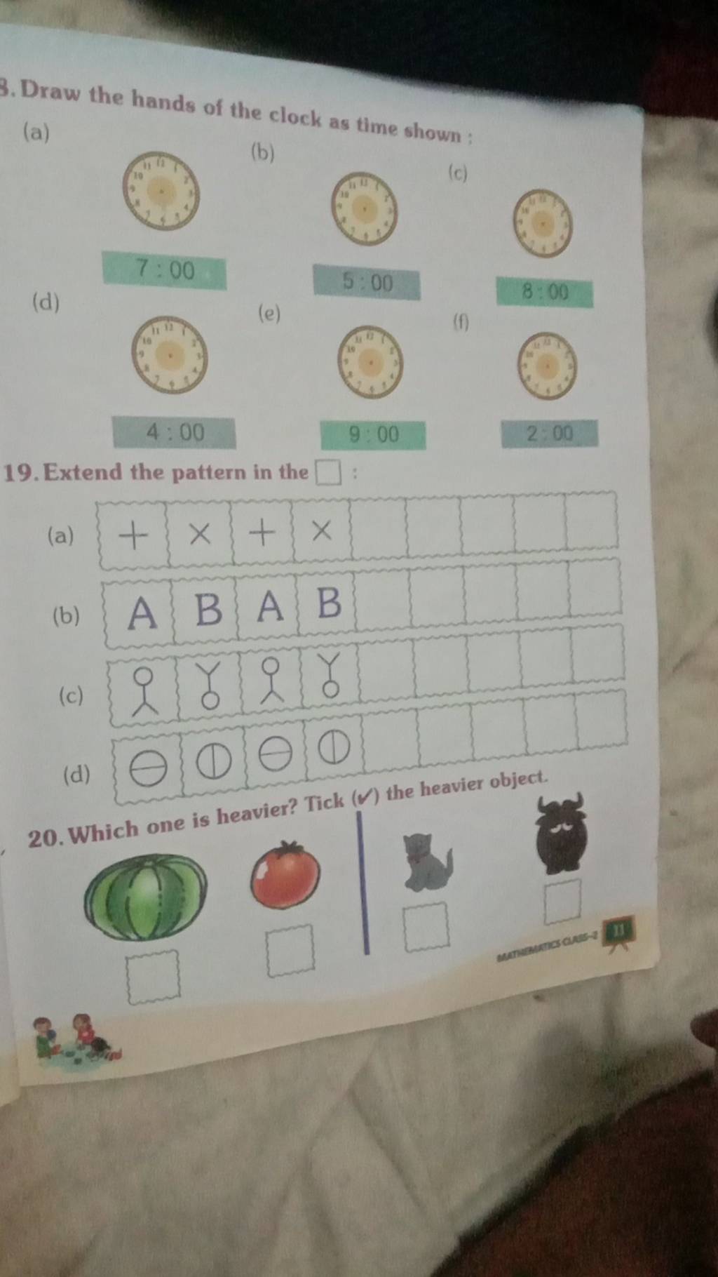 Draw the hands of the clock as time shown Filo