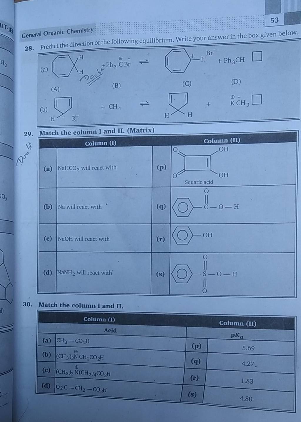 General Organic Chemistry Predict The Direction Of The Following Equi