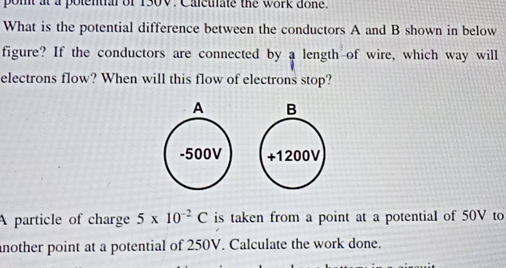 What is the potential difference between the conductors A and B shown in