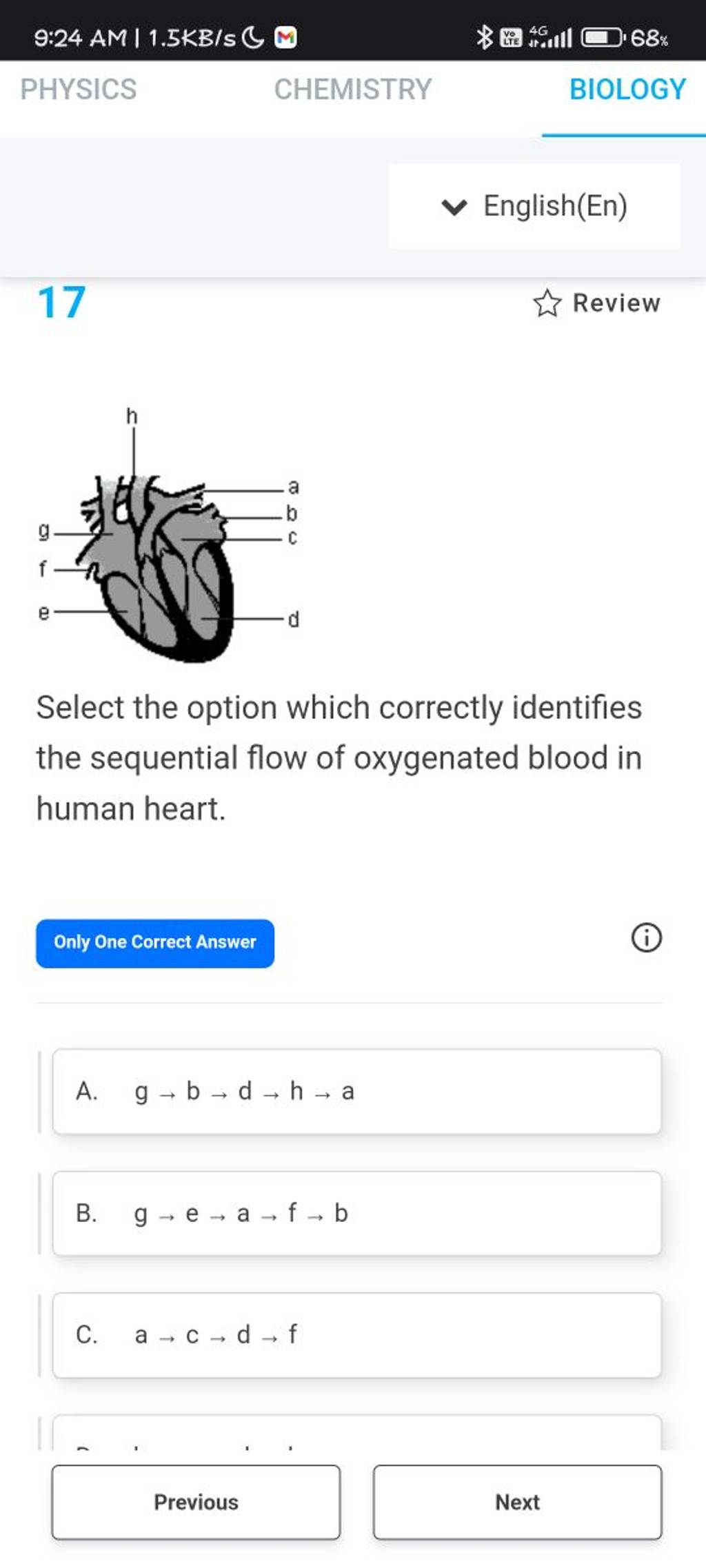 Select the option which correctly identifies the sequential flow of ox