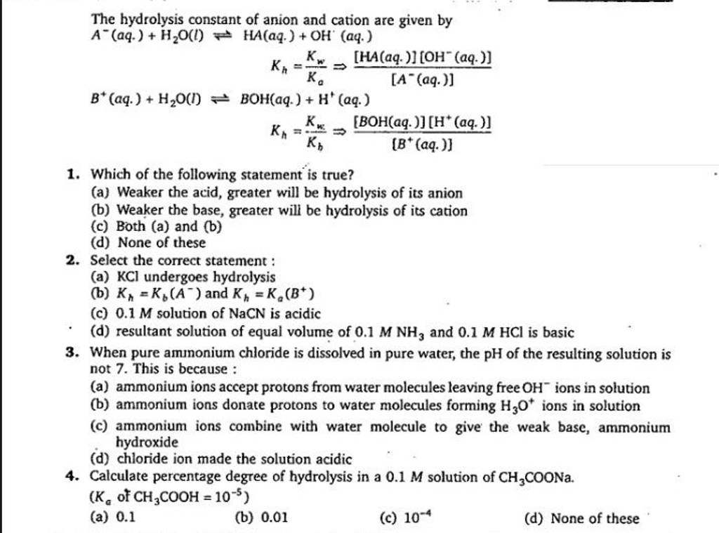 Calculate percentage degree of hydrolysis in a 0.1M solution of CH3 COONa..