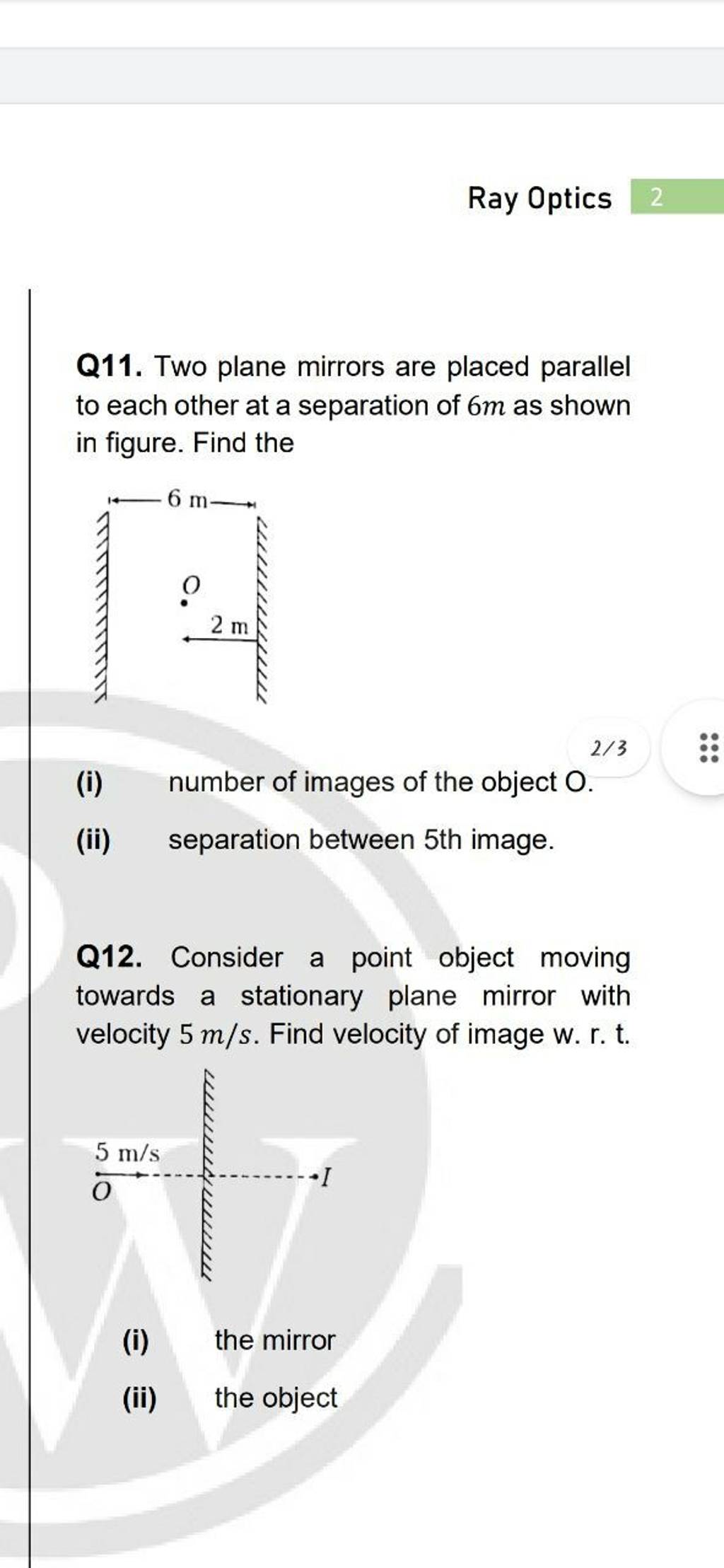 Ray Optics 2 Q11. Two plane mirrors are placed parallel to each other at