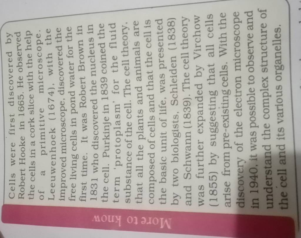 Cells were first discovered by Robert Hooke in 1665 . He observed the cel..