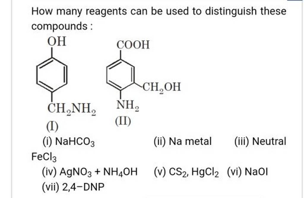 How many reagents can be used to distinguish these compounds Filo