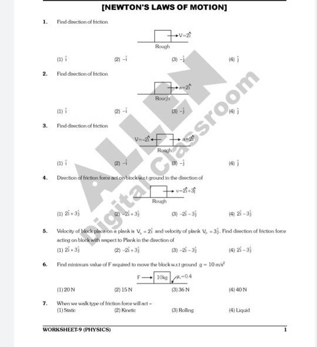 Newtons Laws Of Motion 1 Find Direction Of Friction 1 I Filo 4061