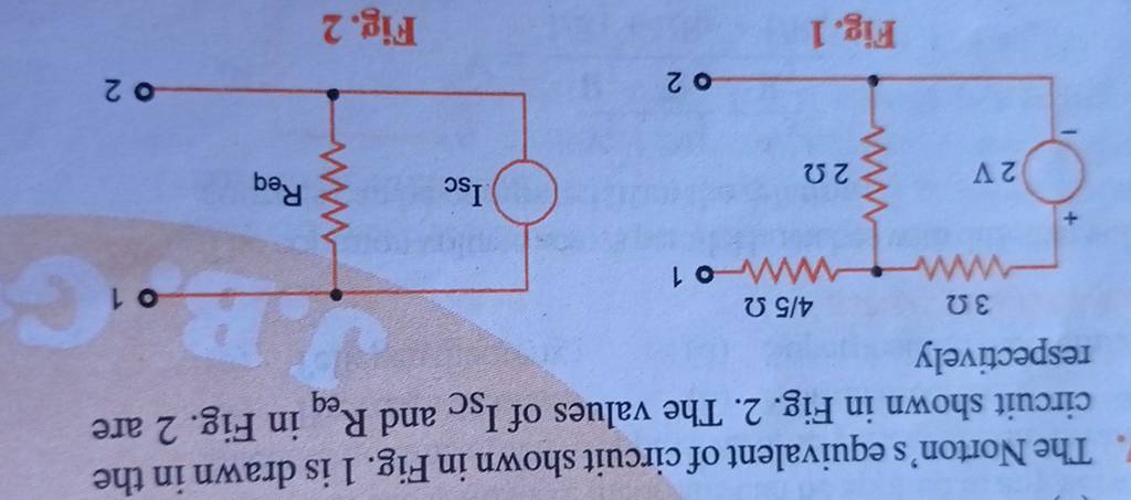 The Norton's equivalent of circuit shown in Fig. 1 is drawn in the circui..