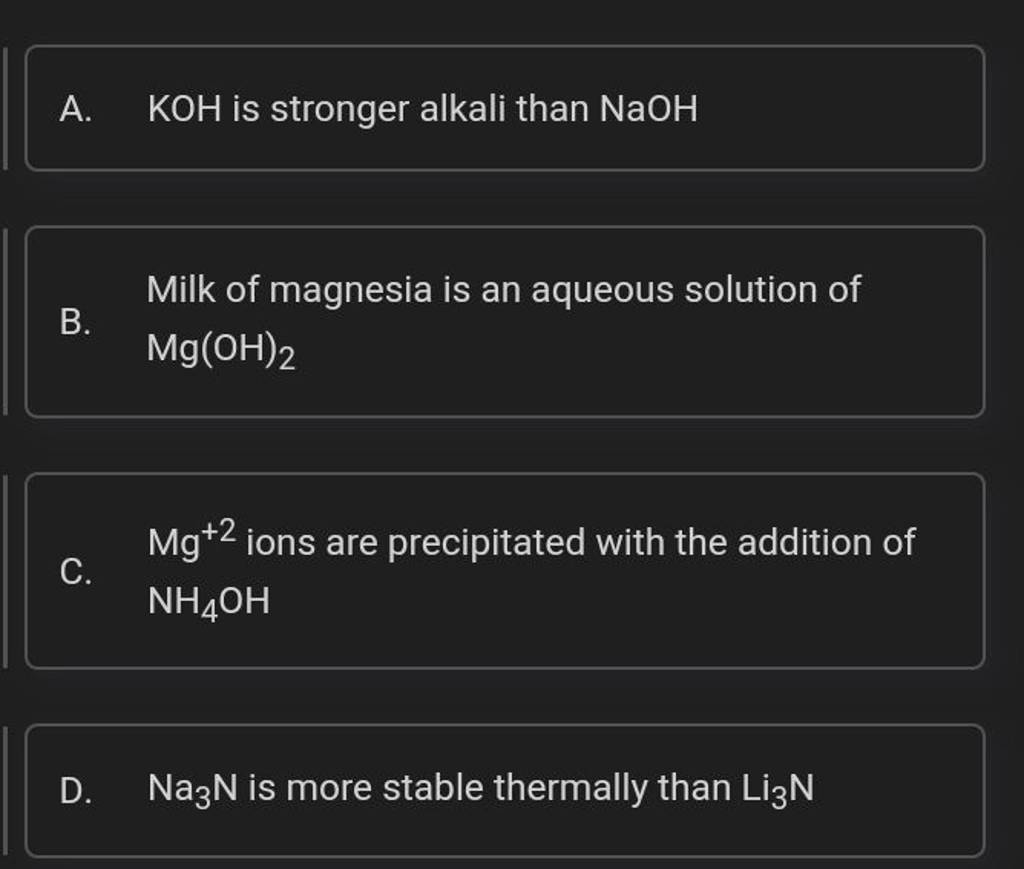 A. KOH is stronger alkali than NaOH Filo