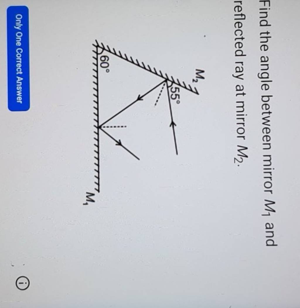 Find the angle between mirror M1 and reflected ray at mirror M2 . Only O..