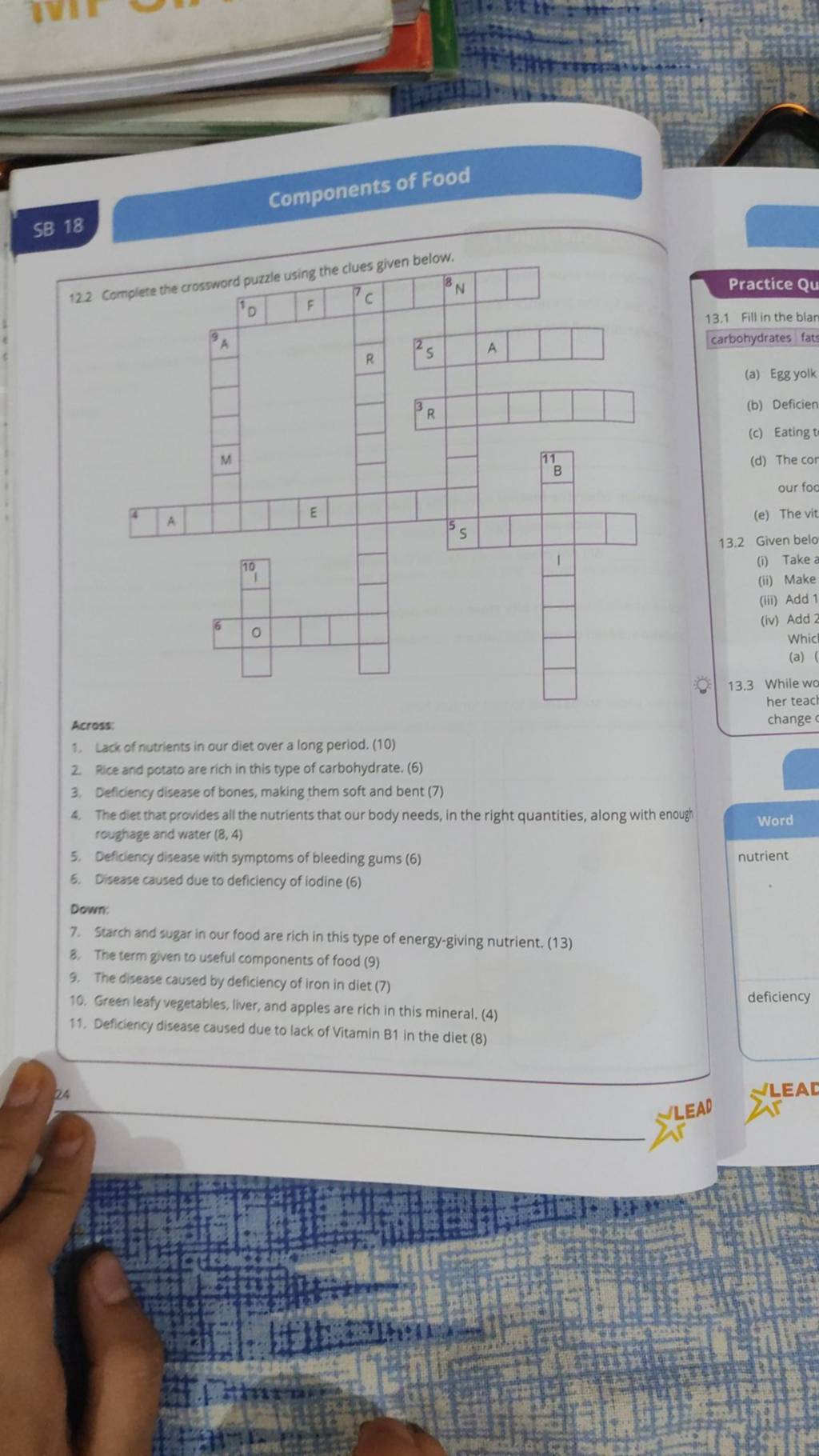 Components of Food 12 2 complete the crossword puzzle using the clues giv