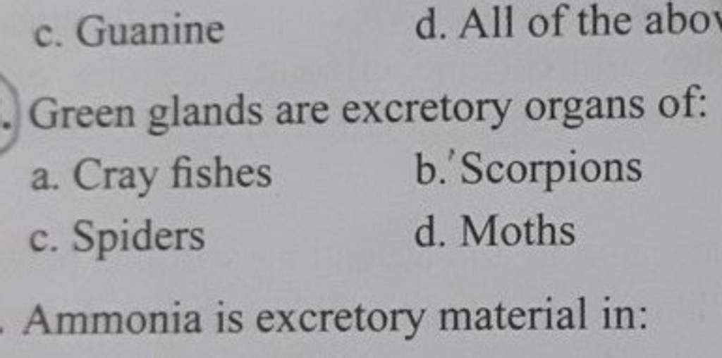 Green glands are excretory organs of Filo