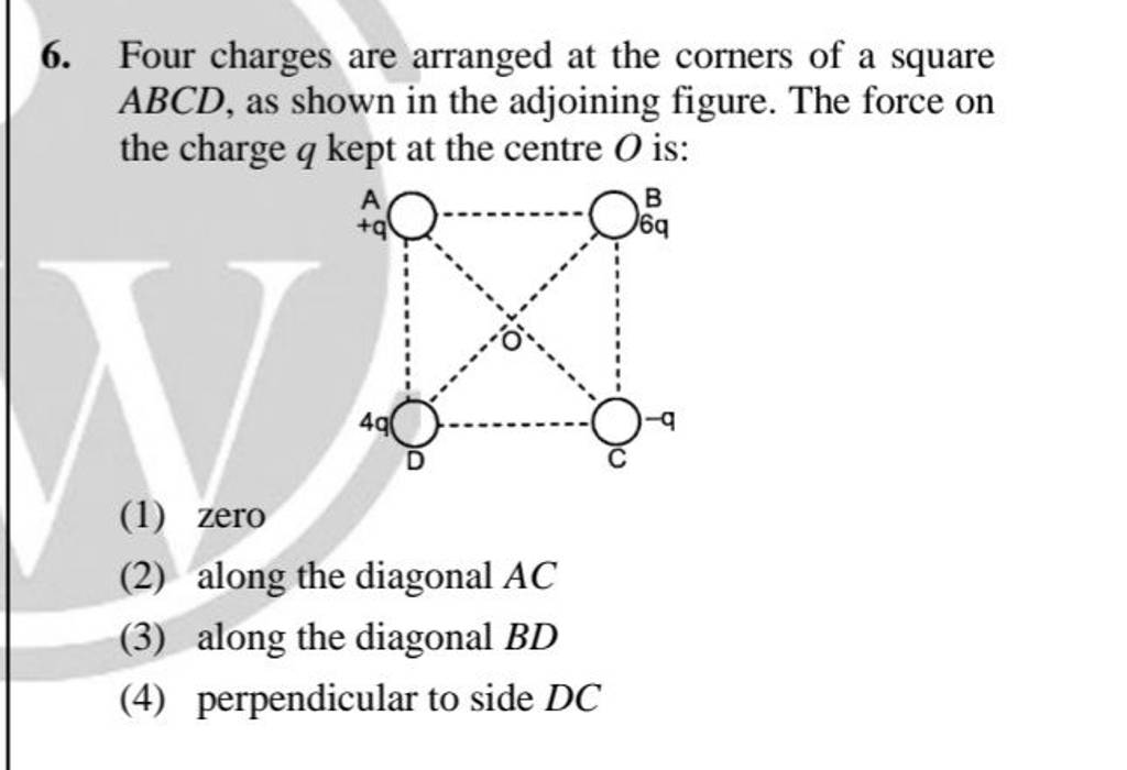 Four Charges Are Arranged At The Corners Of A Square ABCD, As Shown In Th..