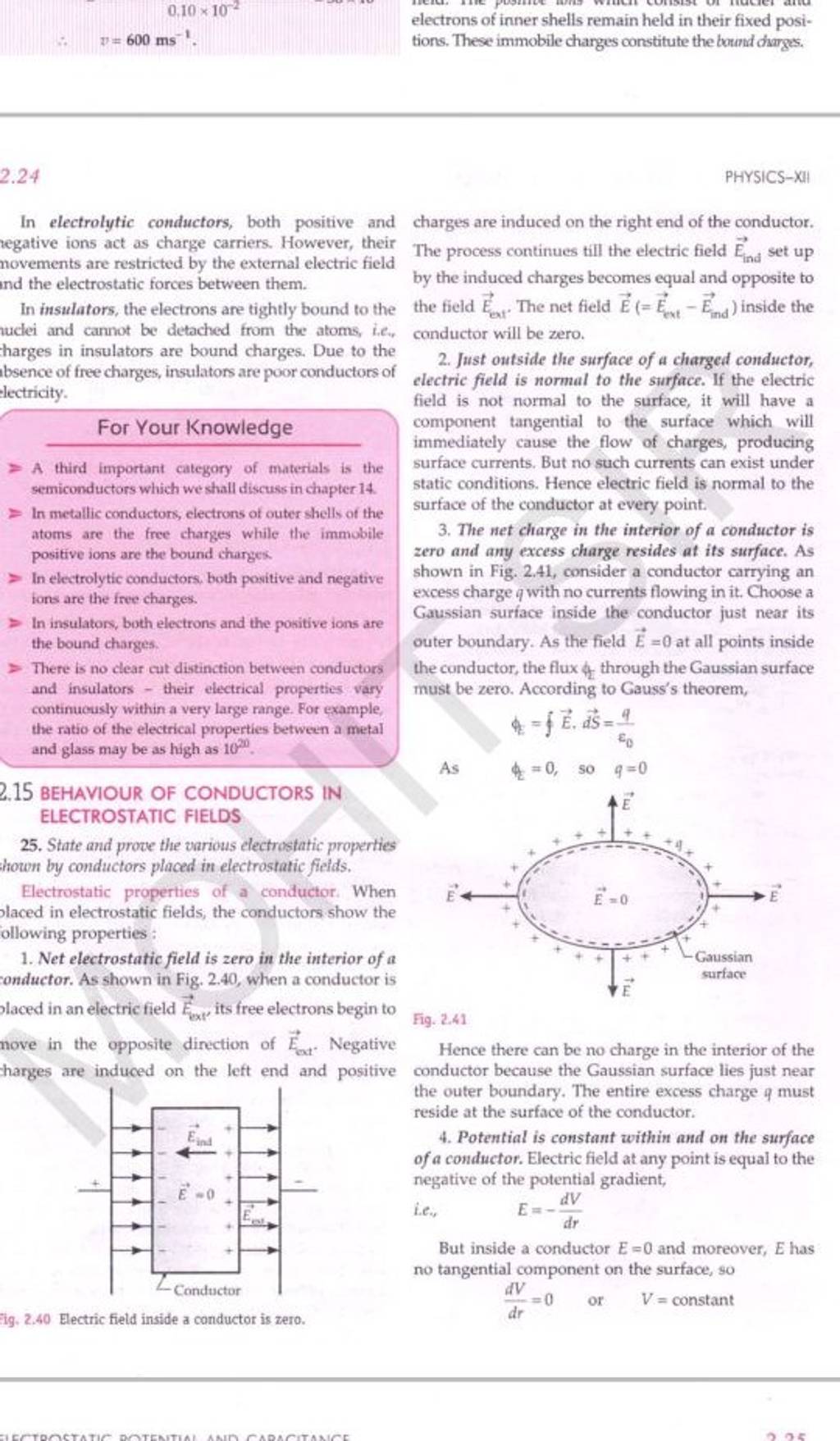 Fig. 2.40 Electric field inside a conductor is zero. Filo