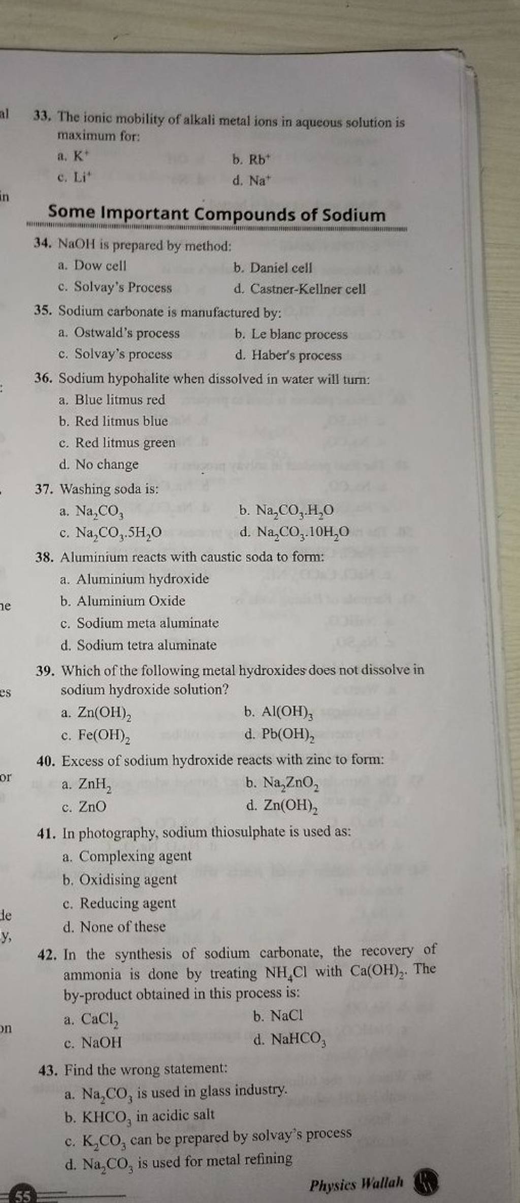 Excess of sodium hydroxide reacts with zine to form Filo