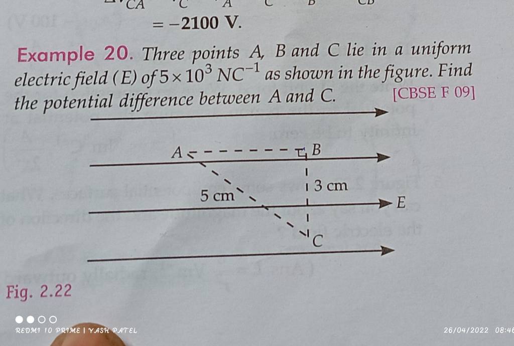 Example 20 three points a b and c lie in a uniform electric field e of 