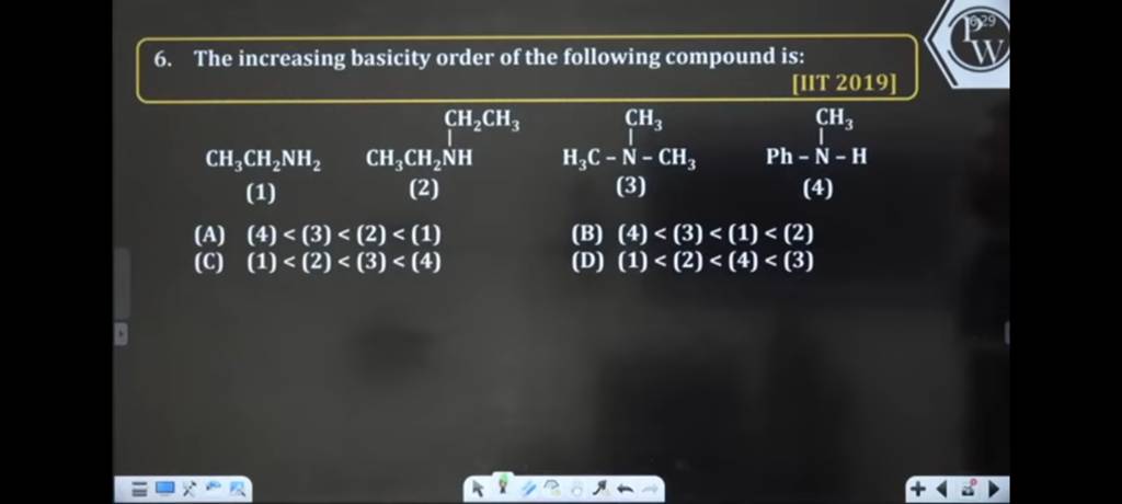 The Increasing Basicity Order Of The Following Compound Is 11t 2019 2 8293