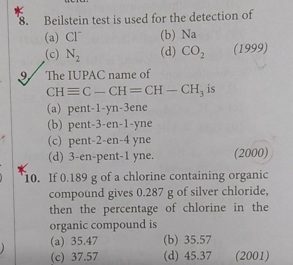 Beilstein test is used for the detection of Filo