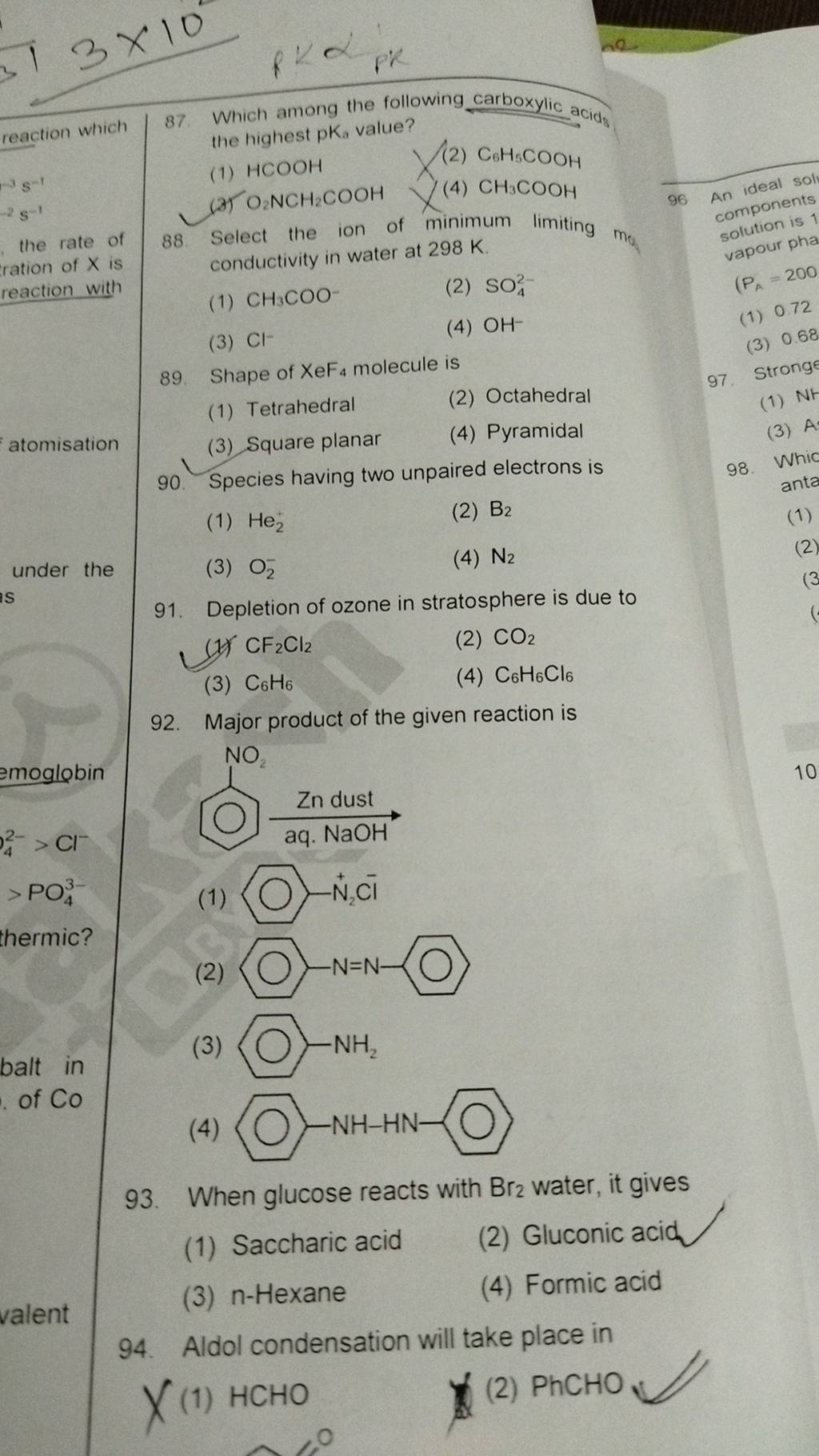 When glucose reacts with Br2 water, it gives Filo