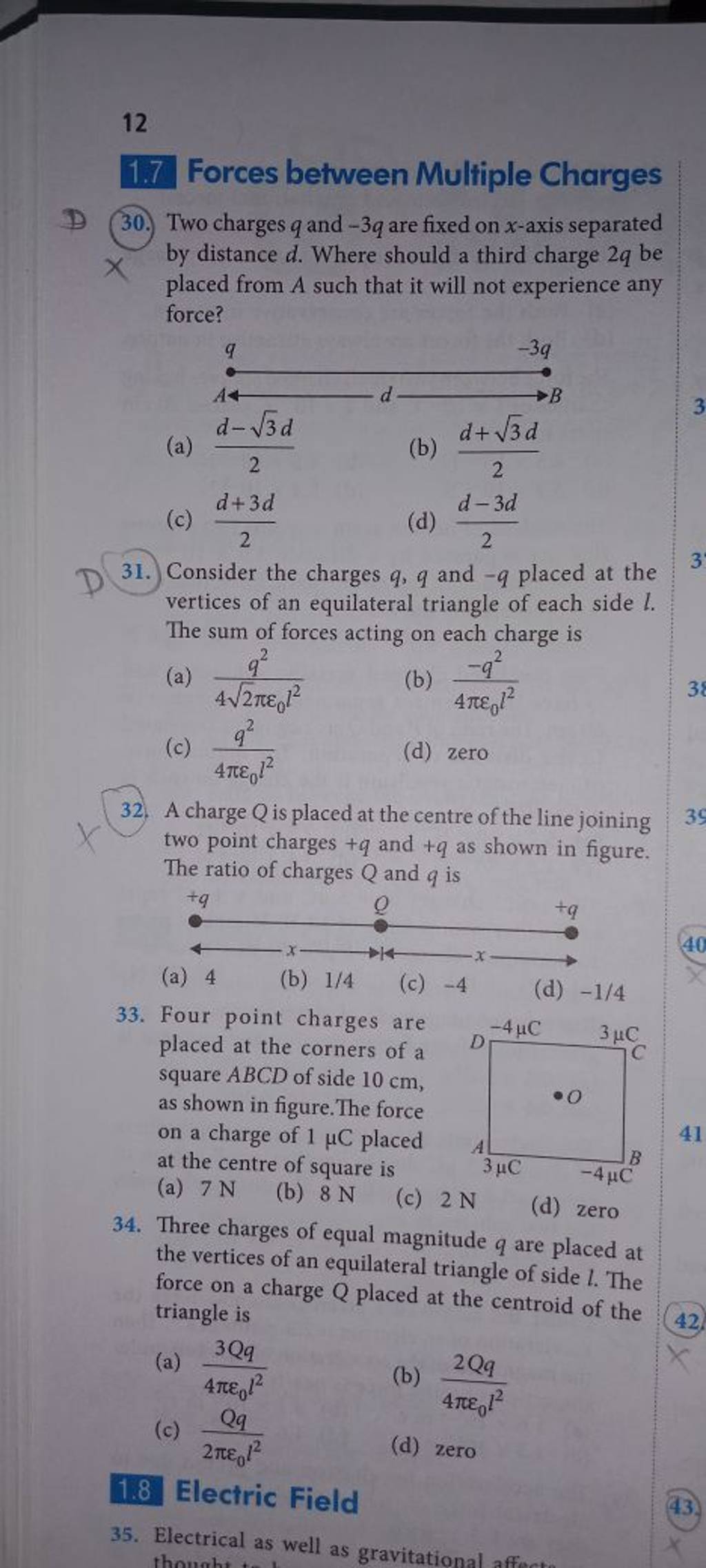 Four Point Charges Are Placed At The Corners Of A Square Abcd Of Side 10 5786