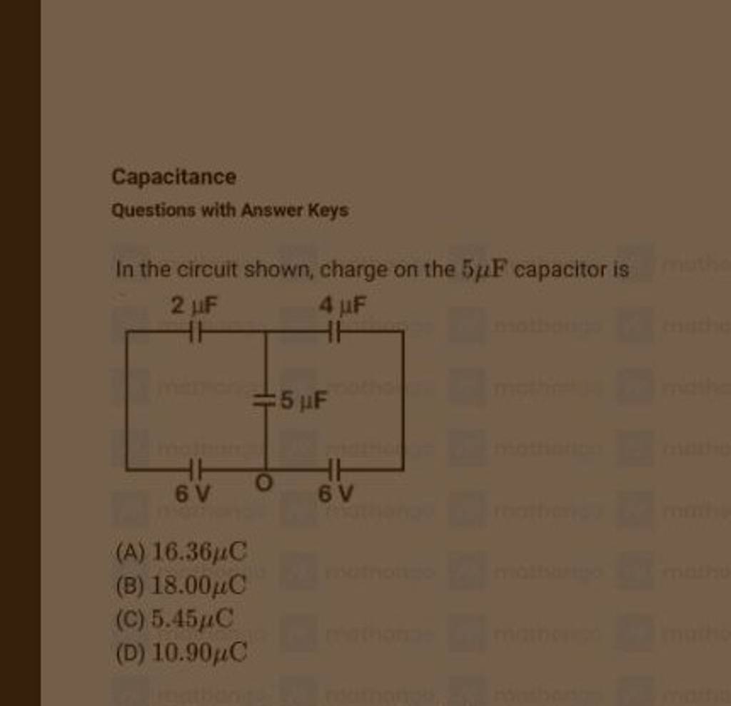 Capacitance Questions with Answer Keys In the circuit shown, charge on th..