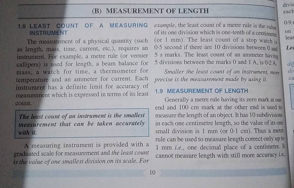 (B) MEASUREMENT OF LENGTH1.8 LEAST COUNT OF A MEASURING example, the leas..