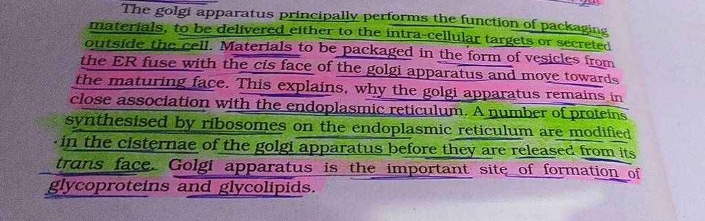 The golgi apparatus principally performs the function of packaging materi.. Biology Diagrams
