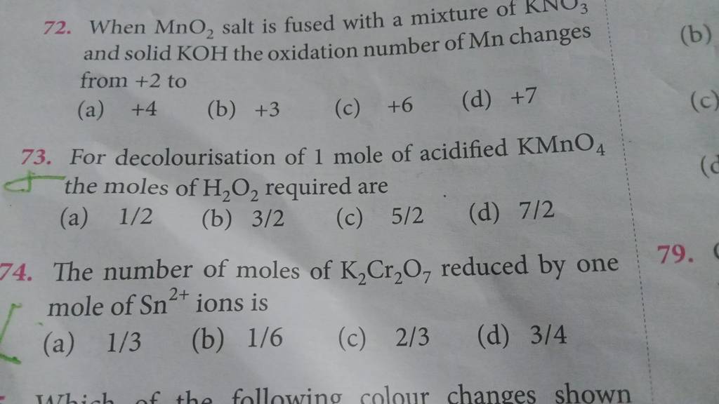 When MnO2 salt is fused with a mixture of KNO3 and solid KOH the oxidat..